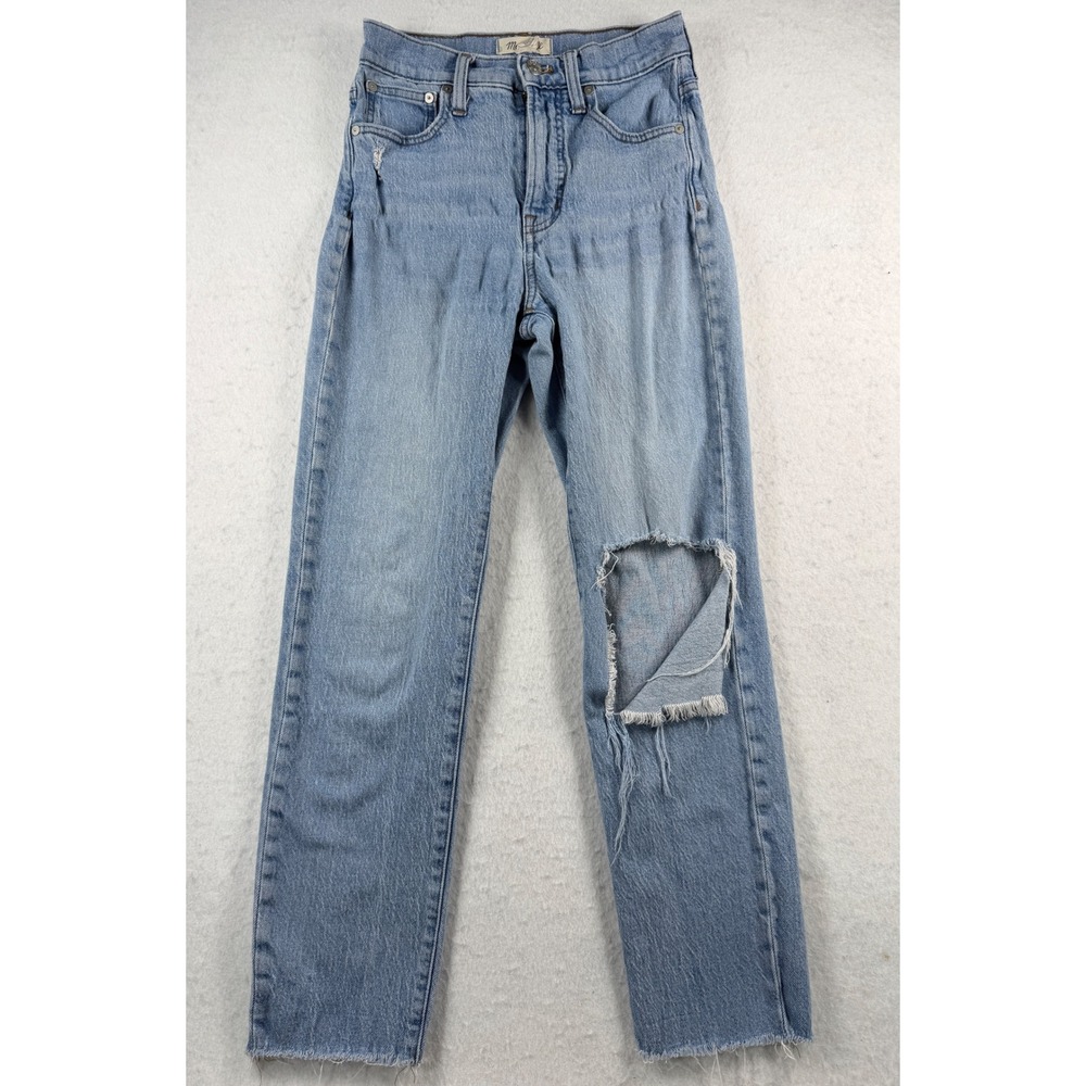 Madewell The Perfect Vintage Jeans 24 Light Wash Distressed Ripped Raw Hem